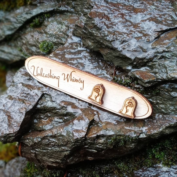 Wooden Glass Dome Cloche Earrings - Picture 2 of 3